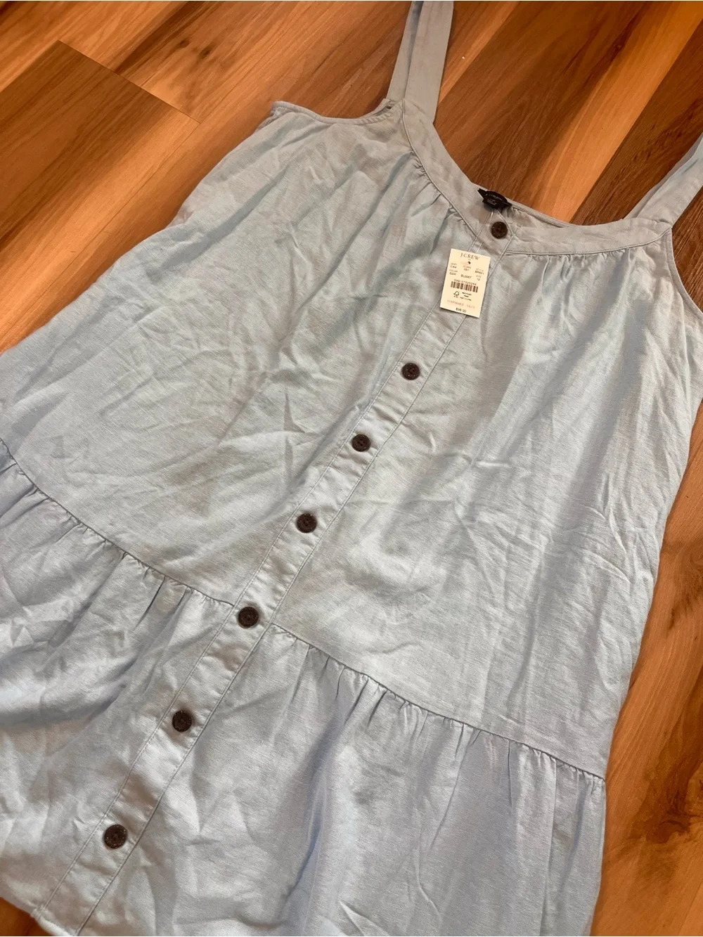 $98 NEW J Crew 12 Linen Blend Button Front Mini Dress Sky Blue Tiered Coquette